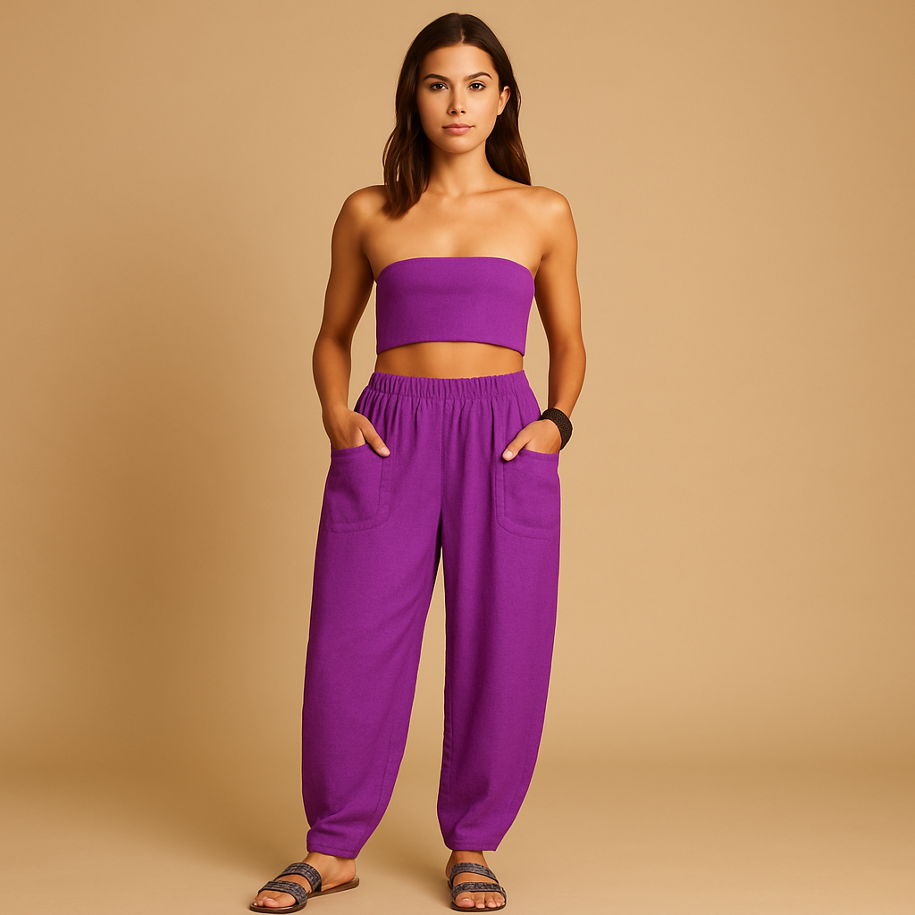 Letnie spodnie z wysokim stanem w stylu boho dla kobiet