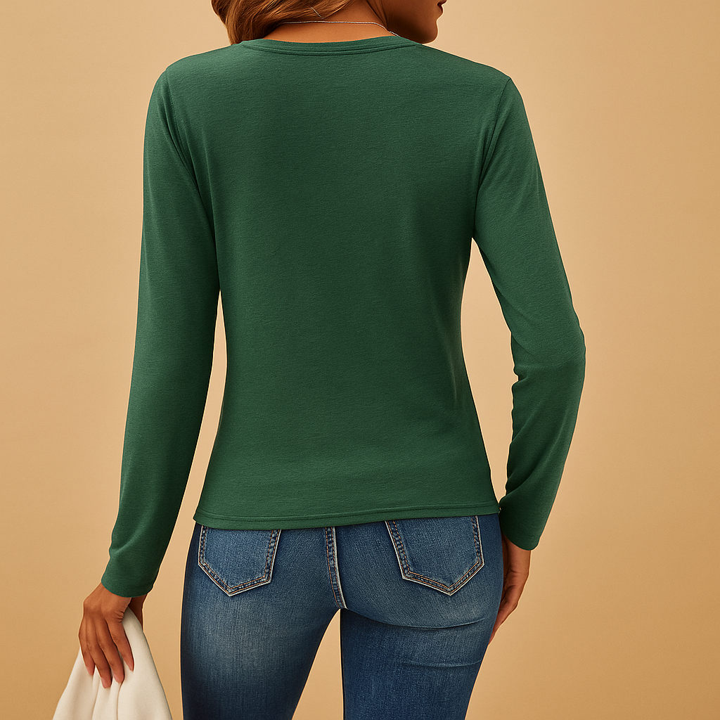 Damska koszulka z długim rękawem V-neck