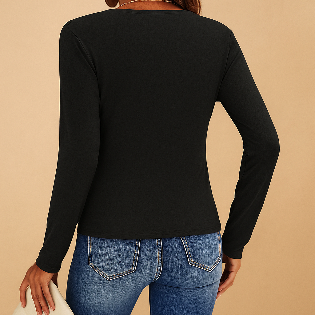 Damska koszulka z długim rękawem V-neck