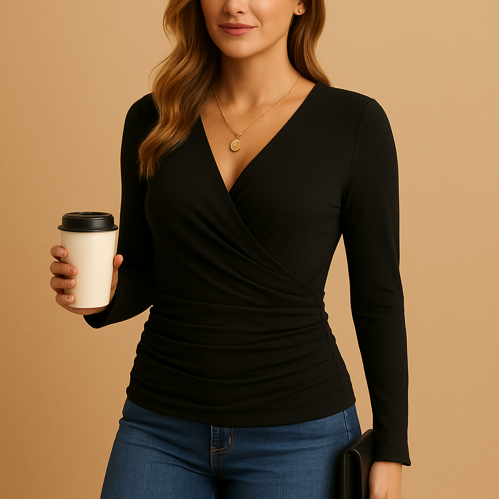 Damska koszulka z długim rękawem V-neck