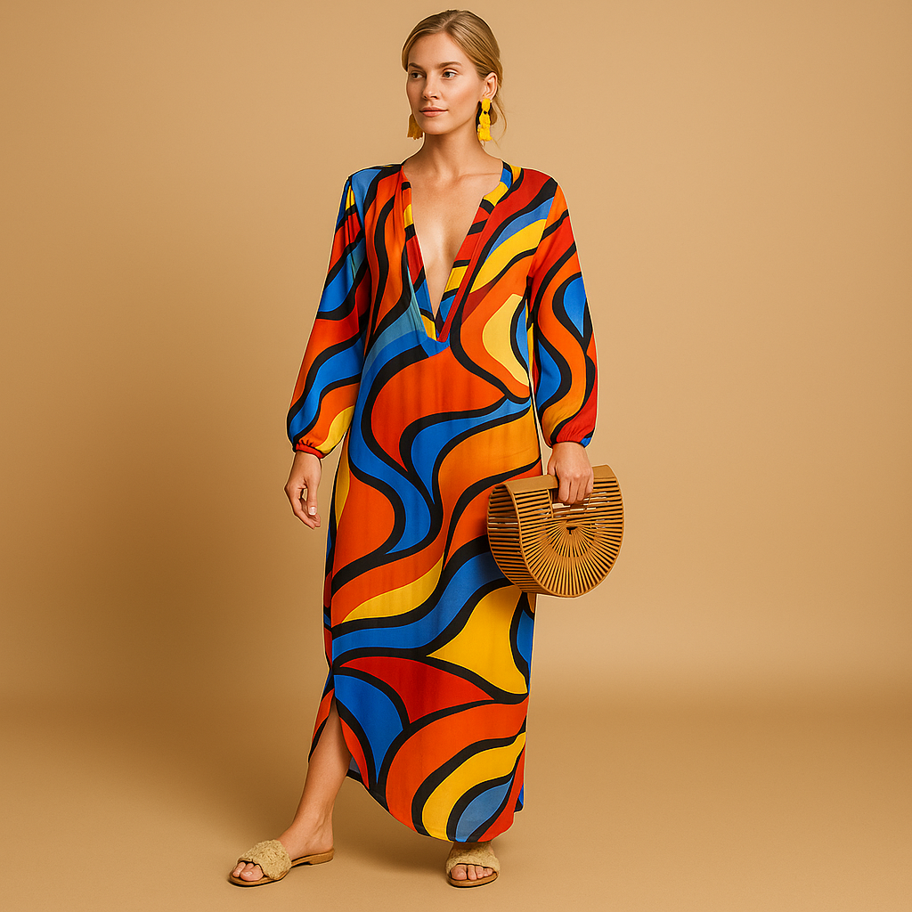 Boho sukienka maxi z długim rękawem dla kobiet