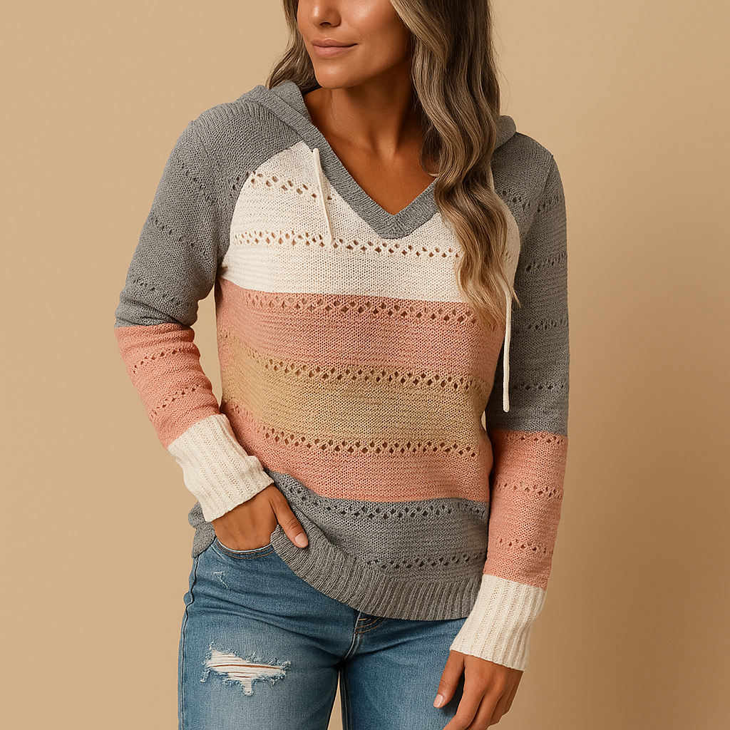 Luźny damski sweter V-neck z oddychającej dzianiny