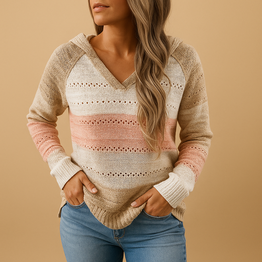 Luźny damski sweter V-neck z oddychającej dzianiny