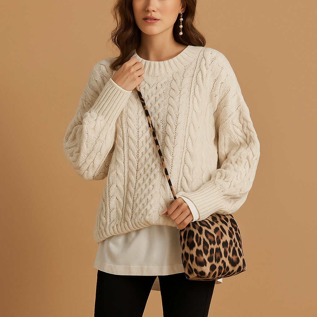 Oversizowy sweter damski z okrągłym dekoltem