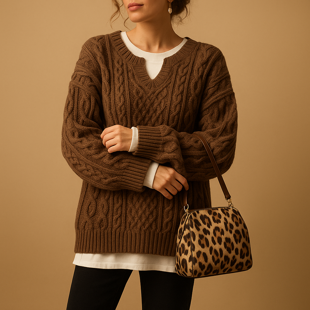 Oversizowy sweter damski z okrągłym dekoltem