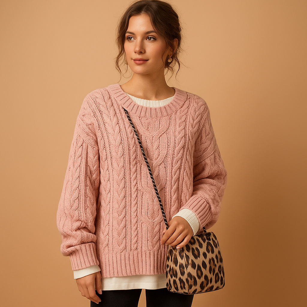 Oversizowy sweter damski z okrągłym dekoltem