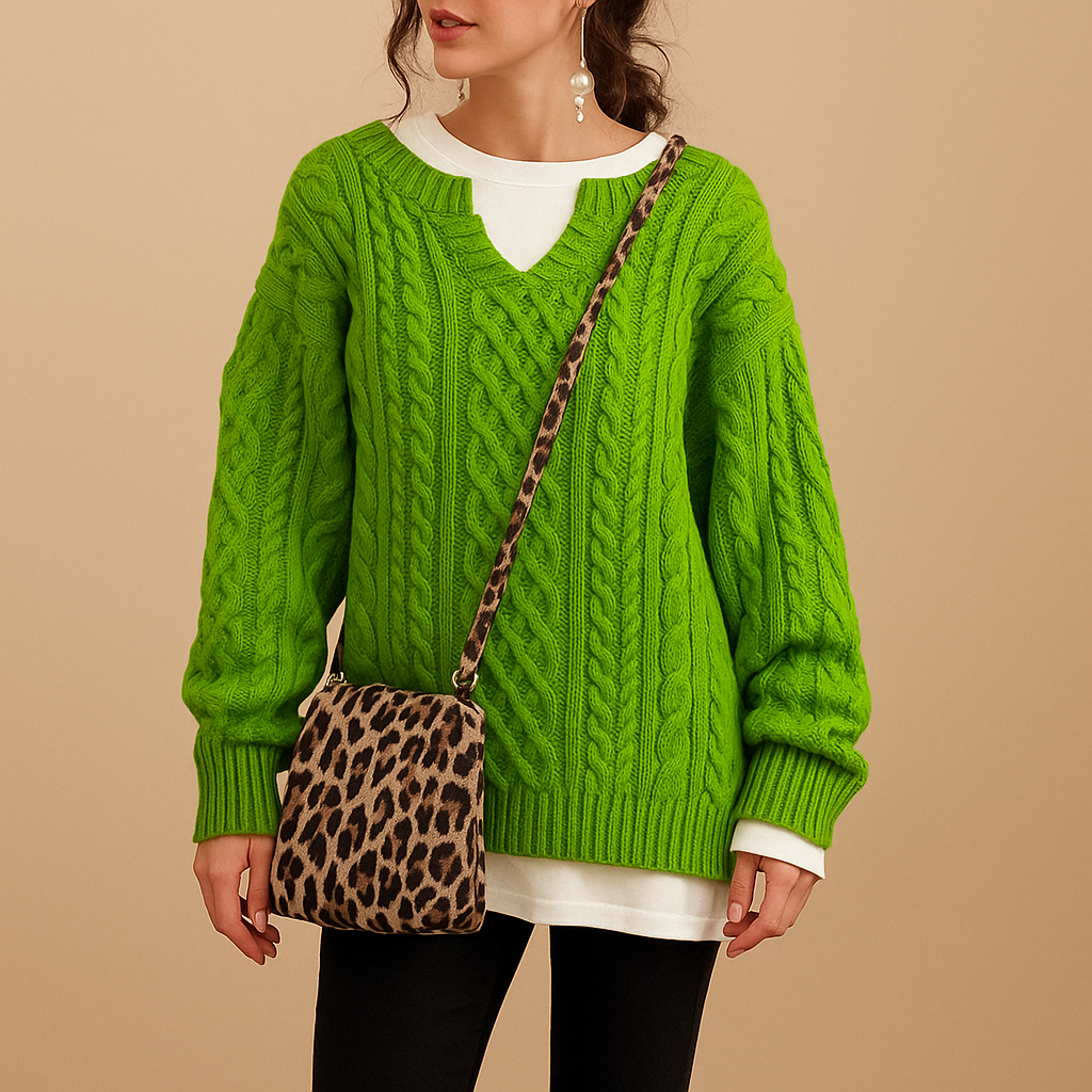 Oversizowy sweter damski z okrągłym dekoltem