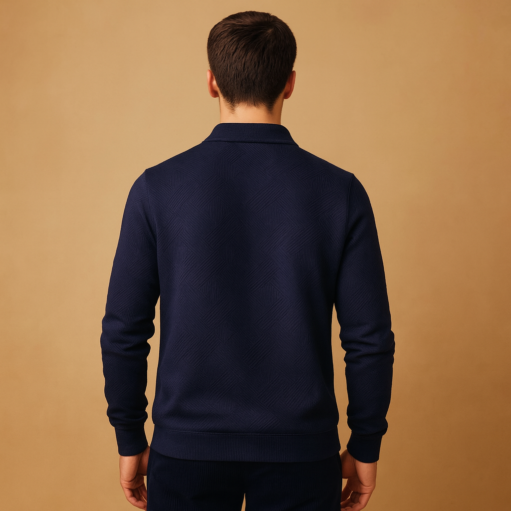 Męski sweter polo z geometrycznym nadrukiem