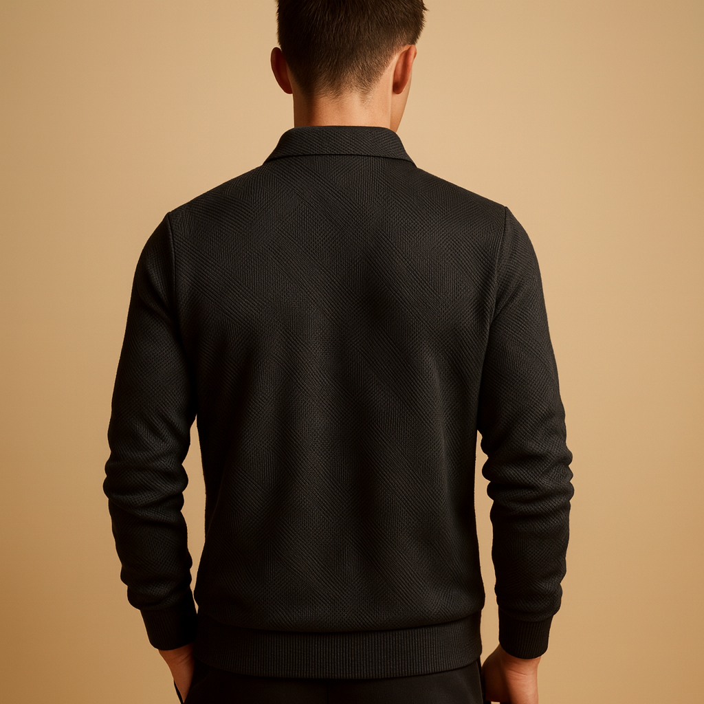 Męski sweter polo z geometrycznym nadrukiem