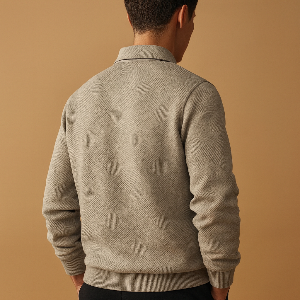 Męski sweter polo z geometrycznym nadrukiem