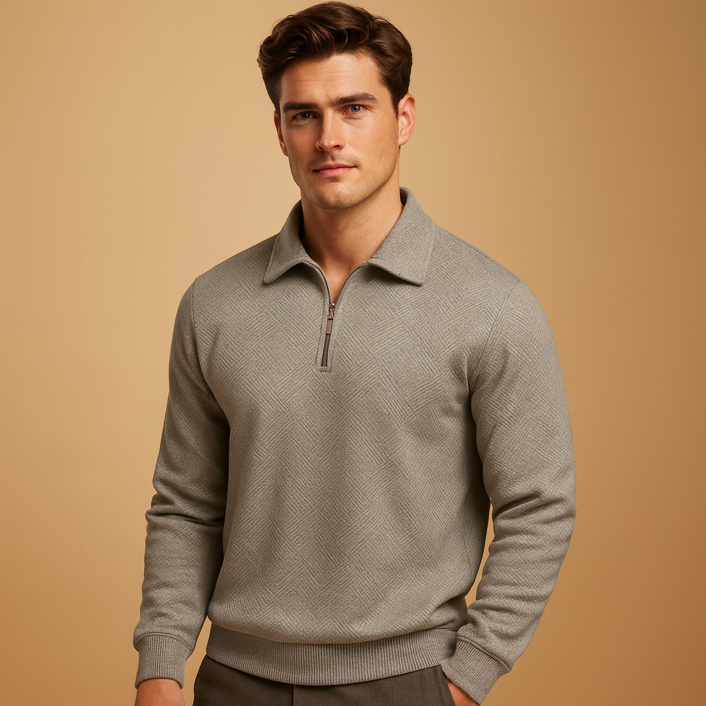 Męski sweter polo z geometrycznym nadrukiem