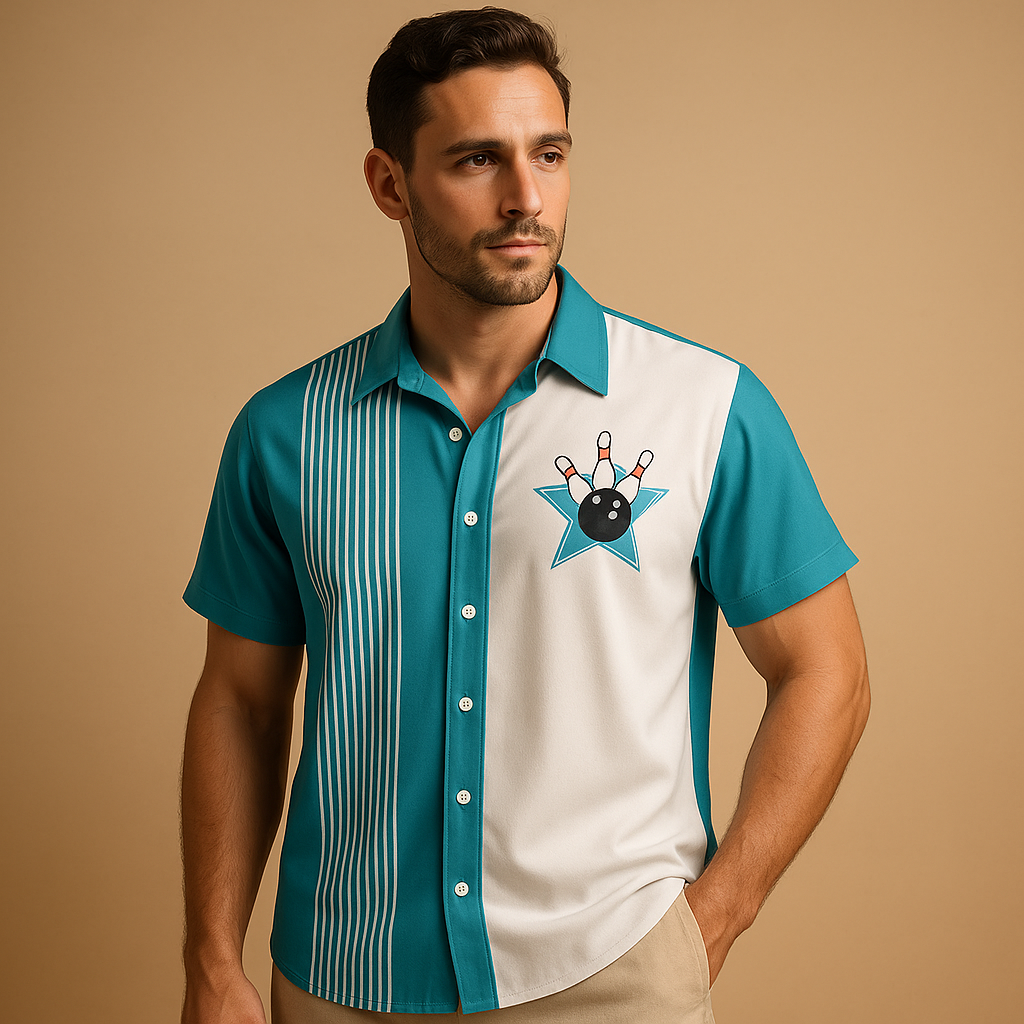 Męska koszulka polo w stylu retro z nadrukiem kręgli