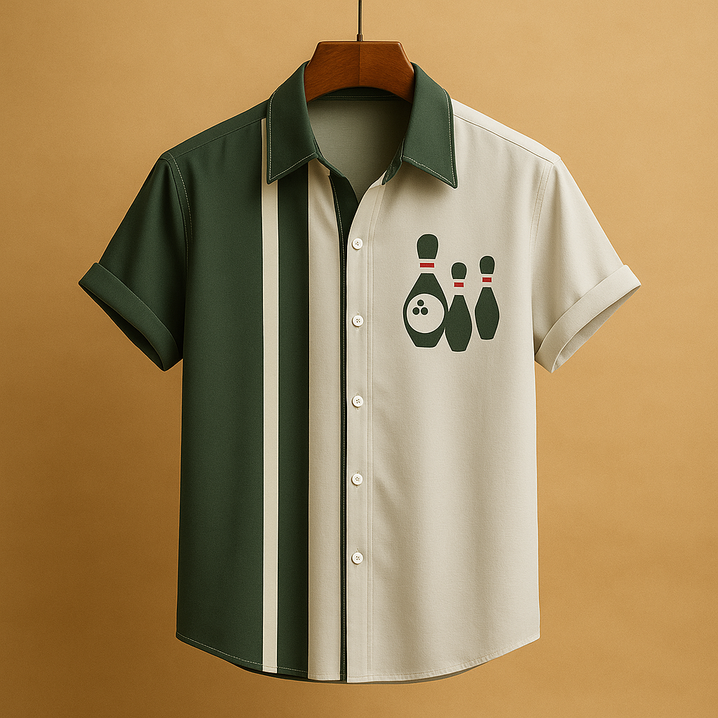 Męska koszulka polo w stylu retro z nadrukiem kręgli
