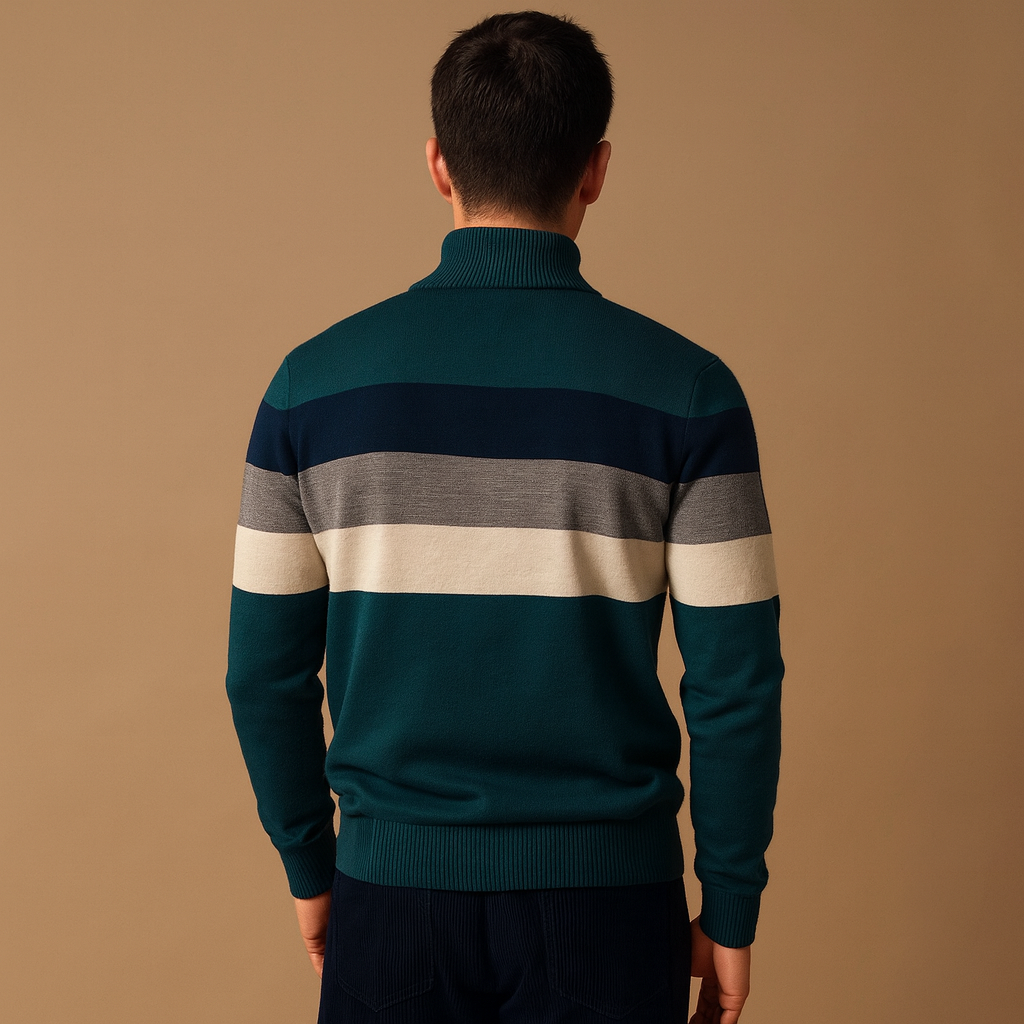 Męski sweter rozpinany w paski retro