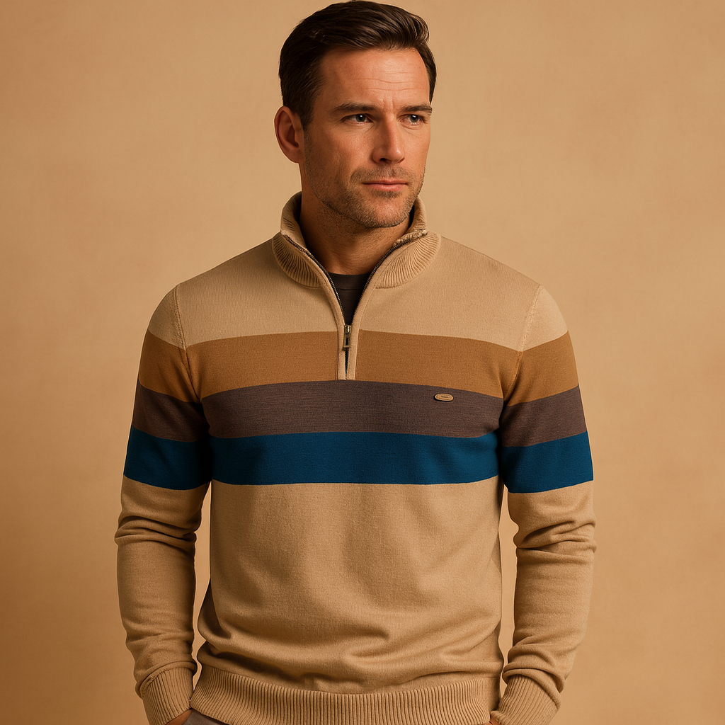 Męski sweter rozpinany w paski retro