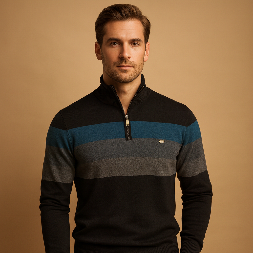 Męski sweter rozpinany w paski retro