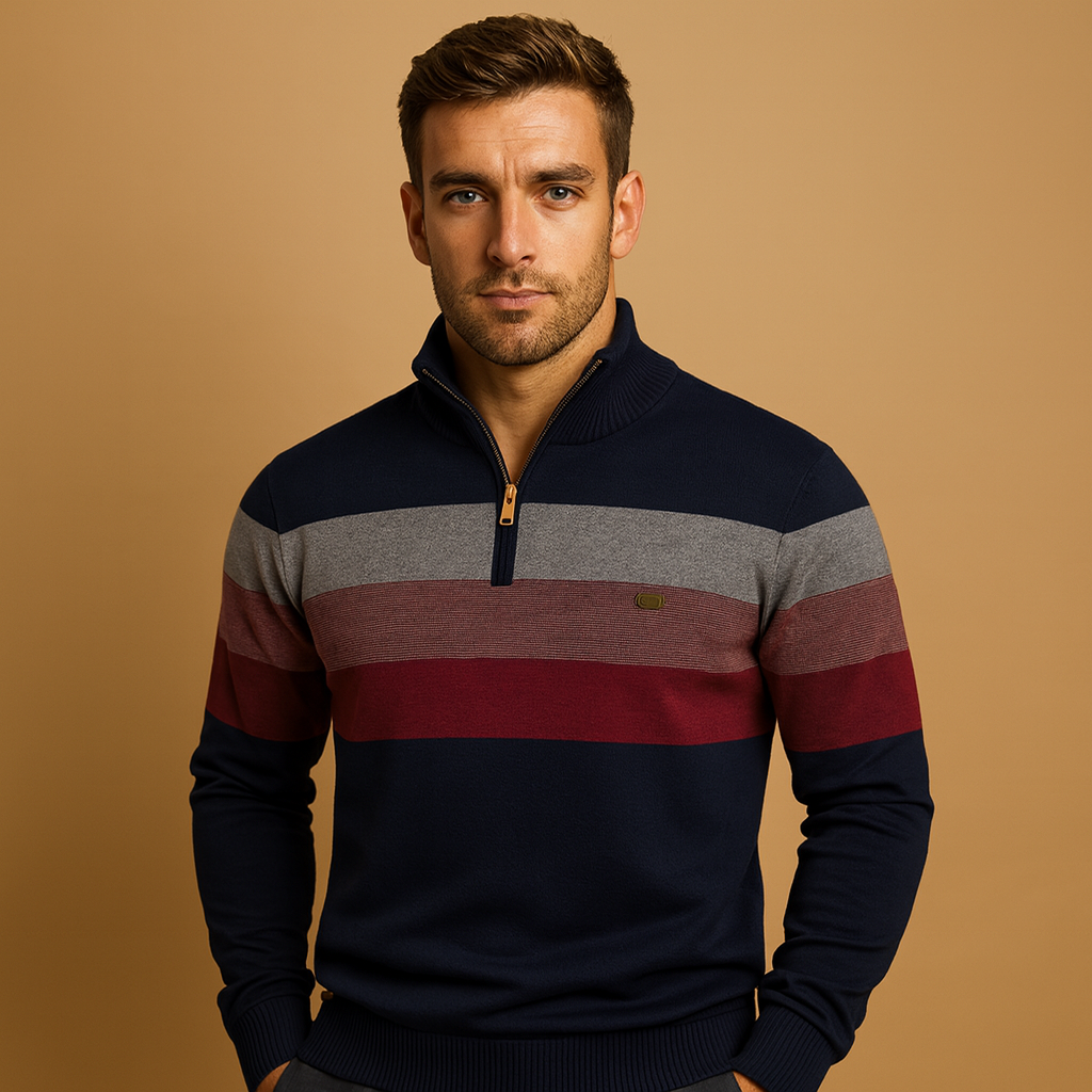 Męski sweter rozpinany w paski retro