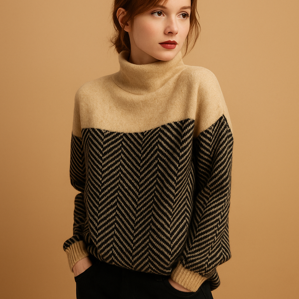 Sweter damski z miękkiej dzianiny w jodełkę