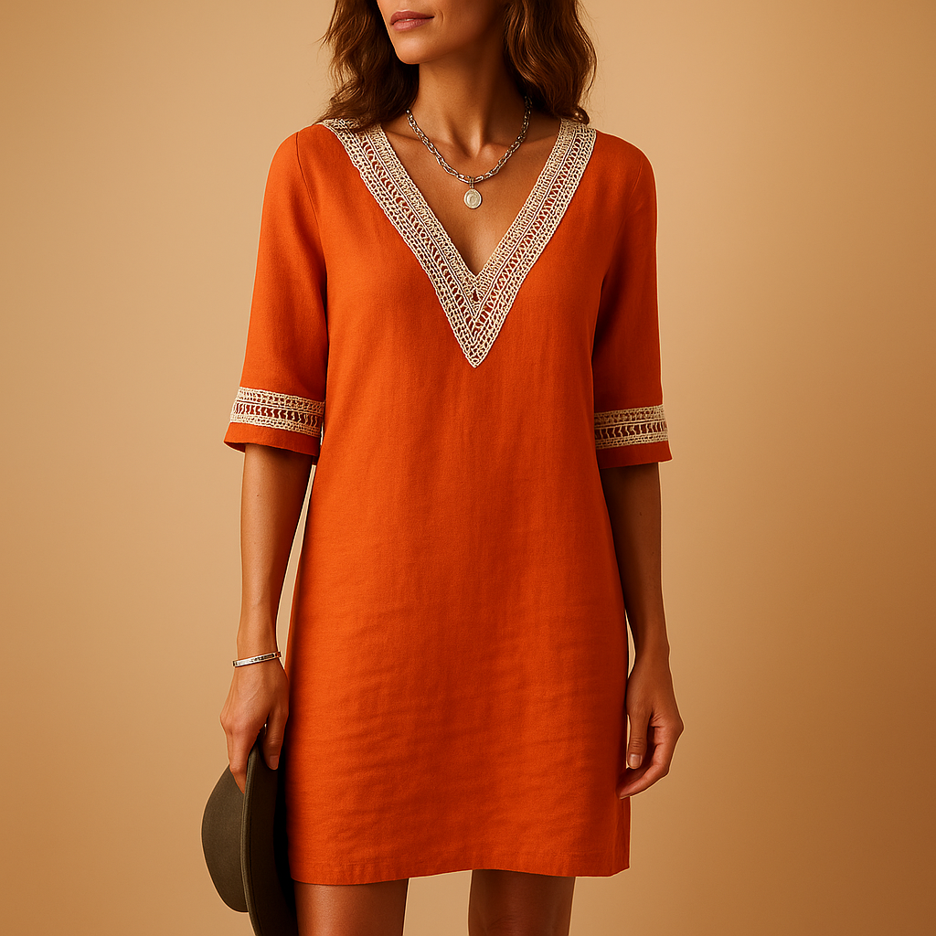 Damska letnia sukienka V-neck z koronkowymi detalami