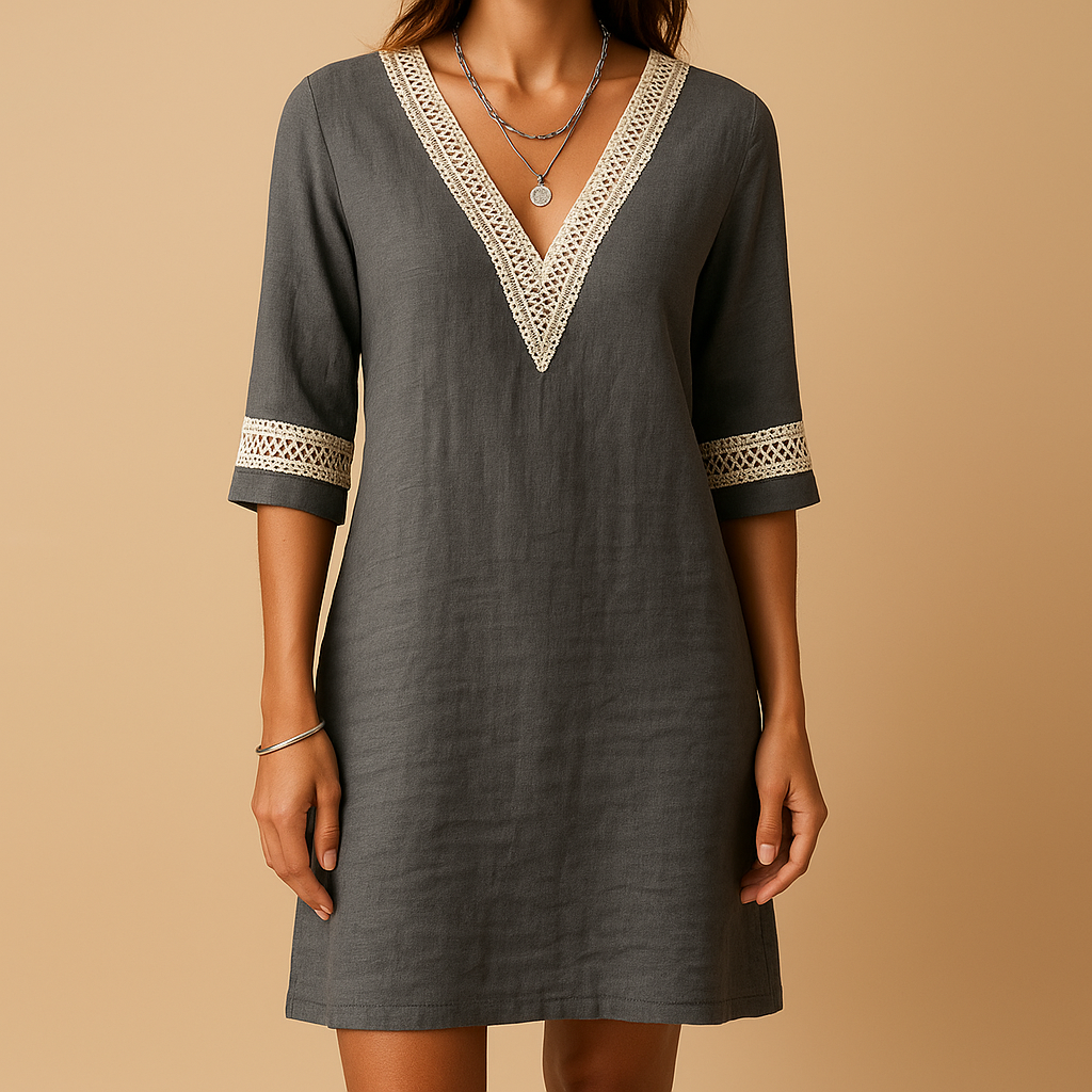 Damska letnia sukienka V-neck z koronkowymi detalami