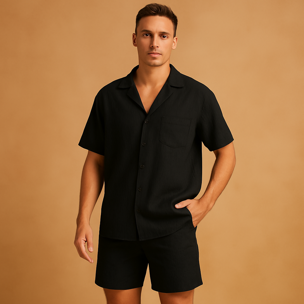 Letni zestaw męski z koszulką V-neck i wygodnymi szortami dla mężczyzn