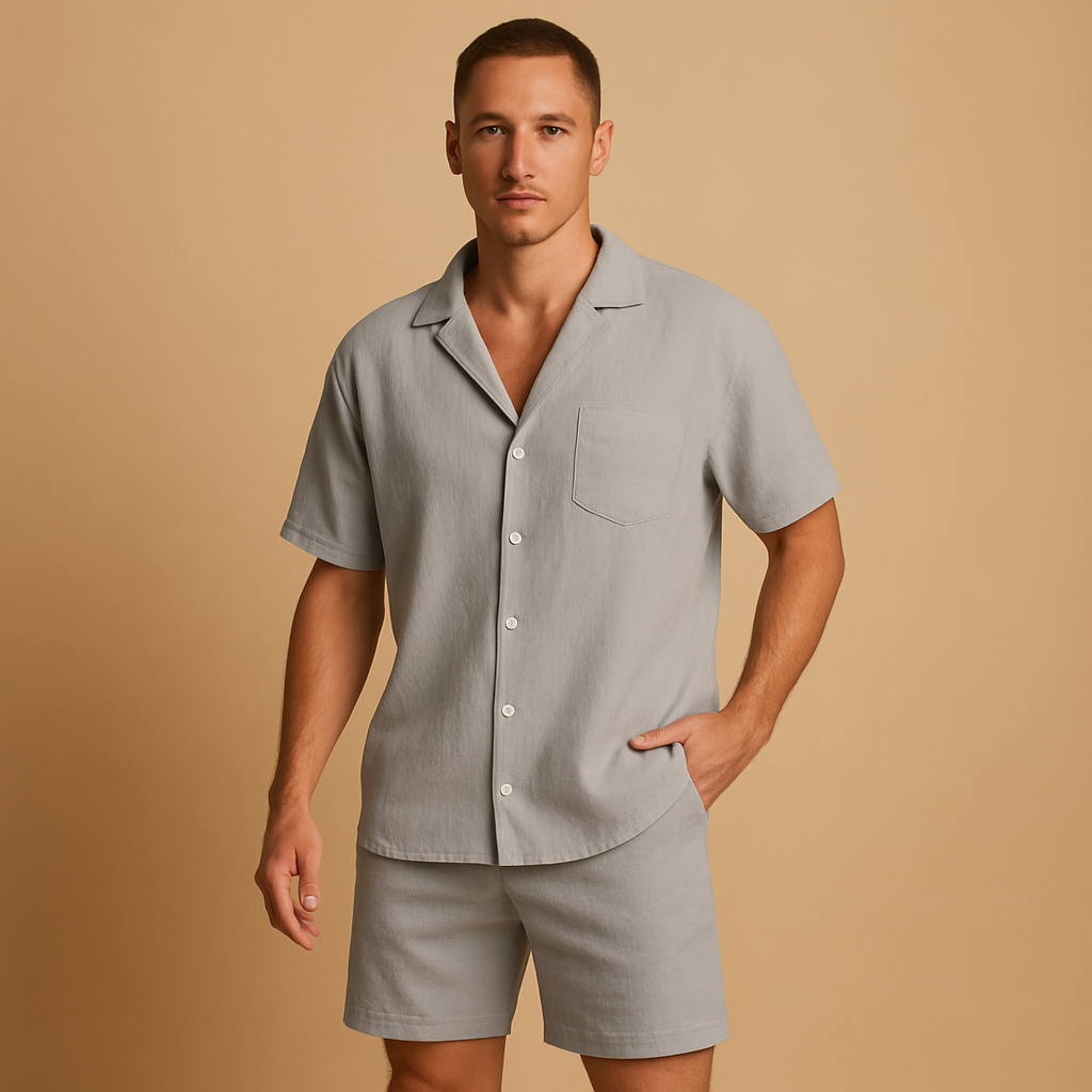Letni zestaw męski z koszulką V-neck i wygodnymi szortami dla mężczyzn