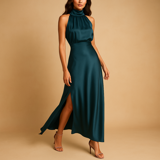 Sukienka maxi z wysokim rozcięciem i eleganckim krojem dla kobiet