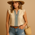Top bez rękawów z nadrukiem w stylu boho dla kobiet