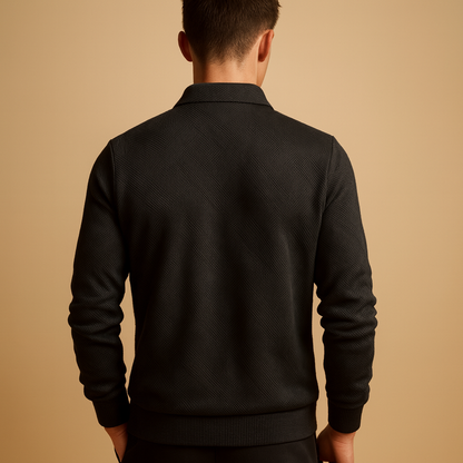 Męski sweter polo z geometrycznym nadrukiem