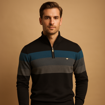 Męski sweter rozpinany w paski retro
