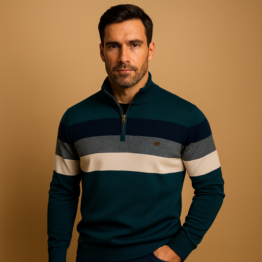 Męski sweter rozpinany w paski retro