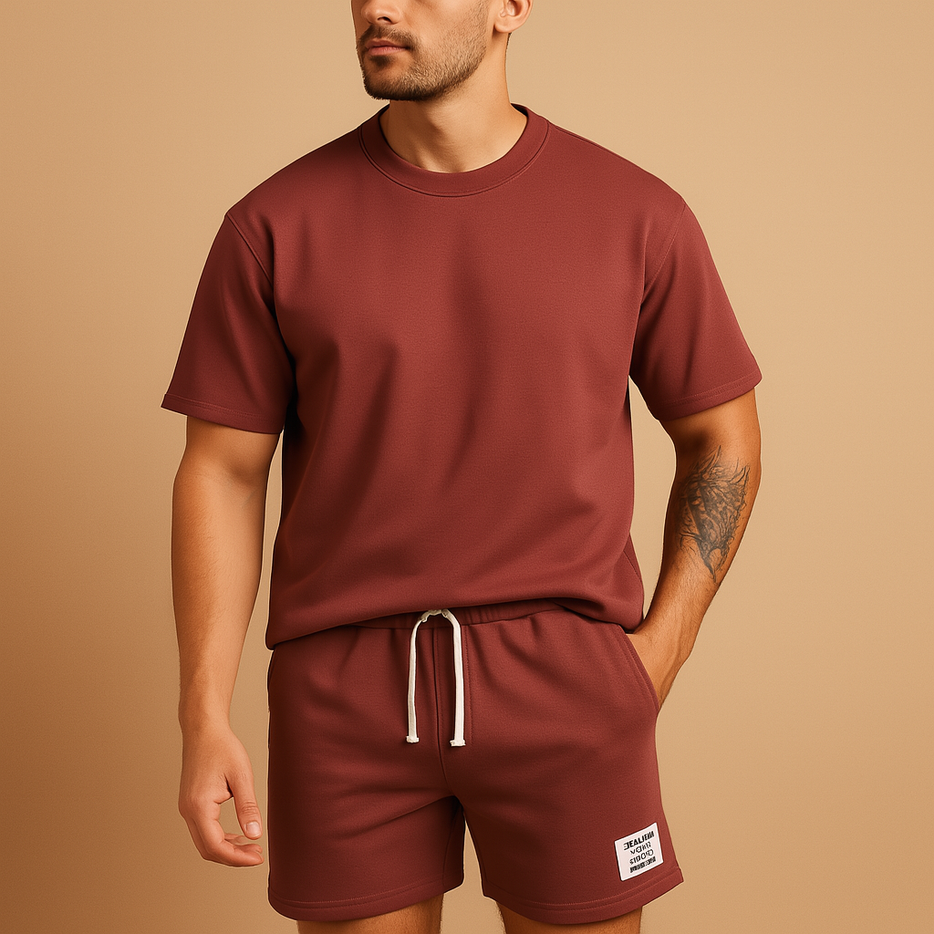 T-shirt i szorty w jednolitym kolorze dla mężczyzn