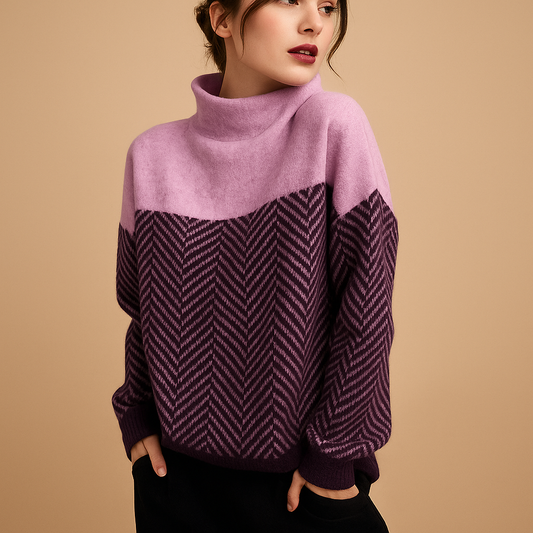 Sweter damski z miękkiej dzianiny w jodełkę